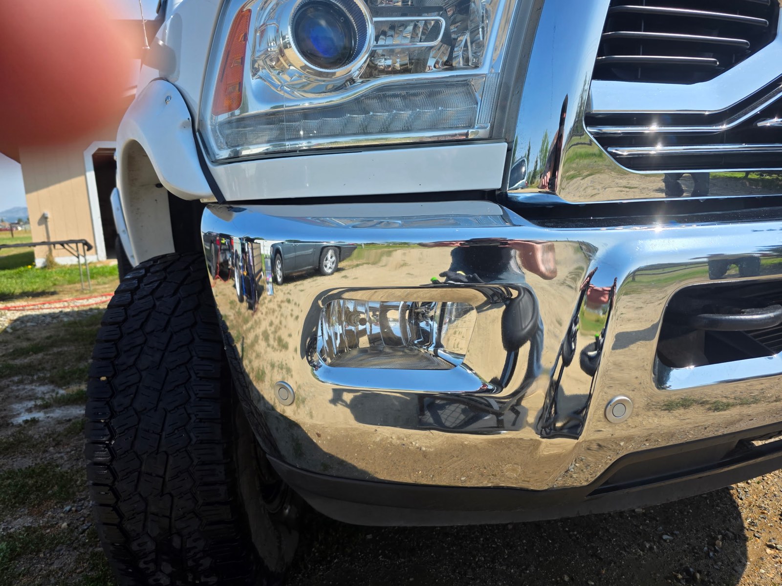 Polished chrome and paint on a detailed Ram truck