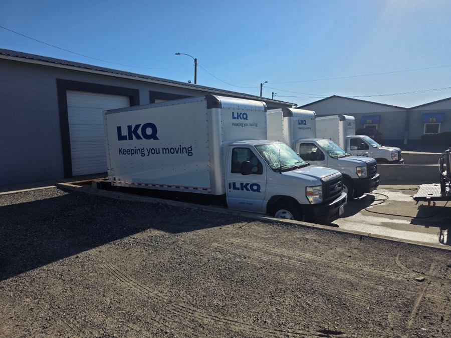Commercial box trucks washed at the customer's yard